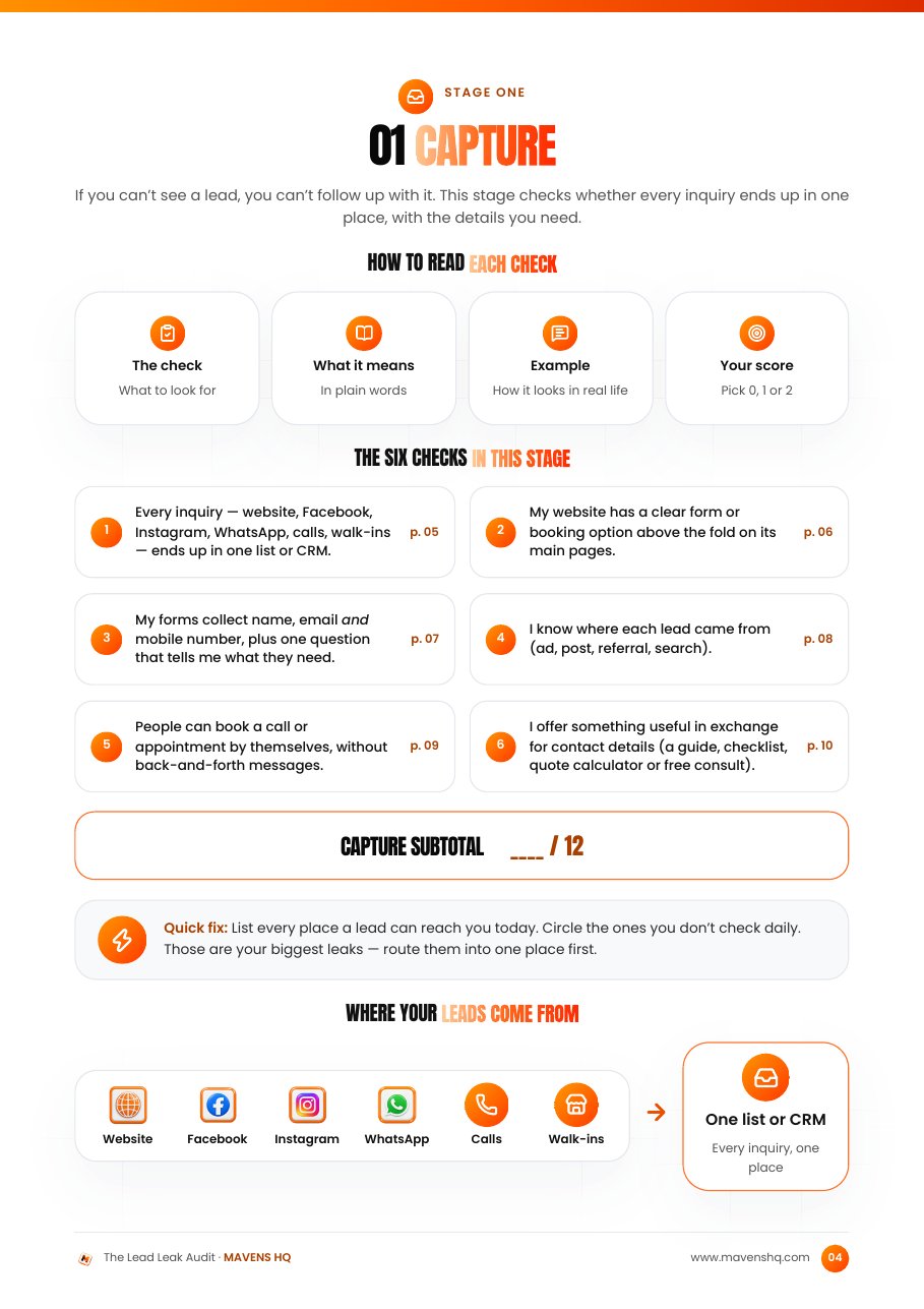 Stage One: Capture page from the audit